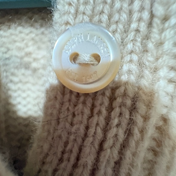 Ralph Lauren womans  cashemiere Cream Cable-Knit Henley Crewneck Sweater - Picture 3 of 3